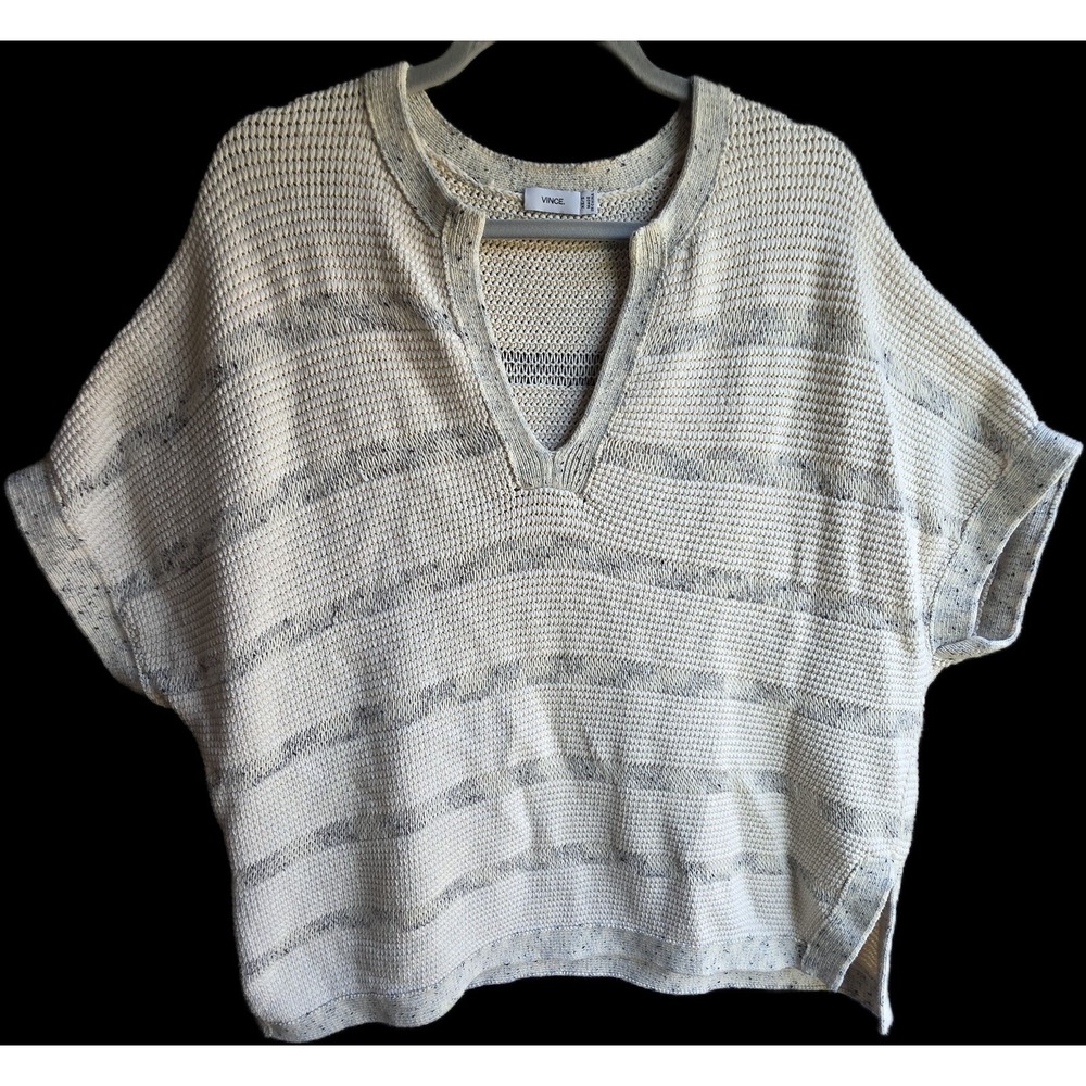 VINCE Popover Off-White Gray Stripe Speckle Knit Sweater Boxy Beach Sweater XS/S